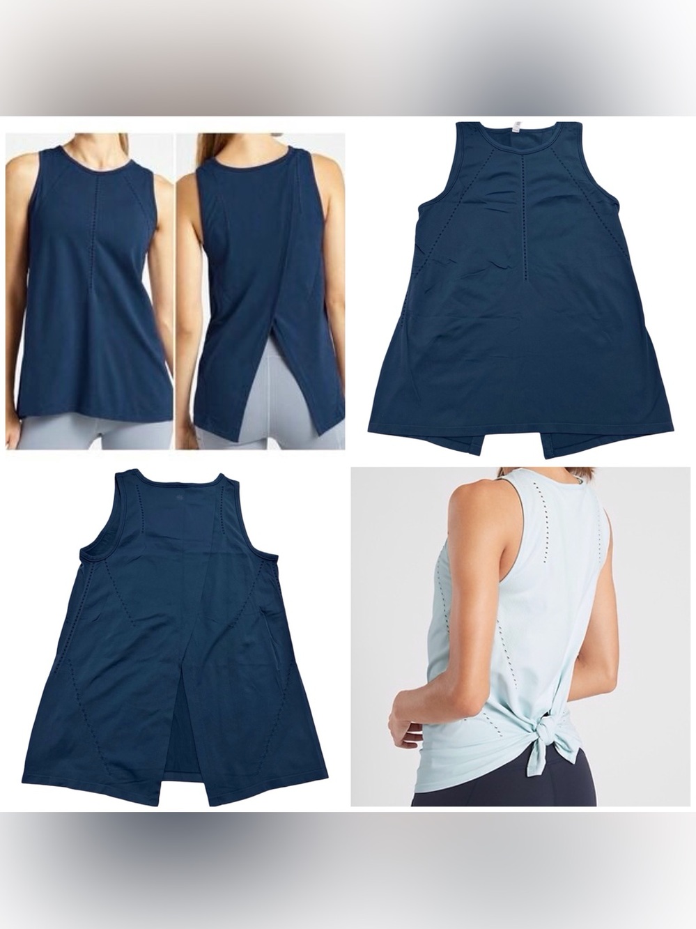 Athleta Foothill Seamless Tank Split Back Crew Neck in Blue Size XSMALL